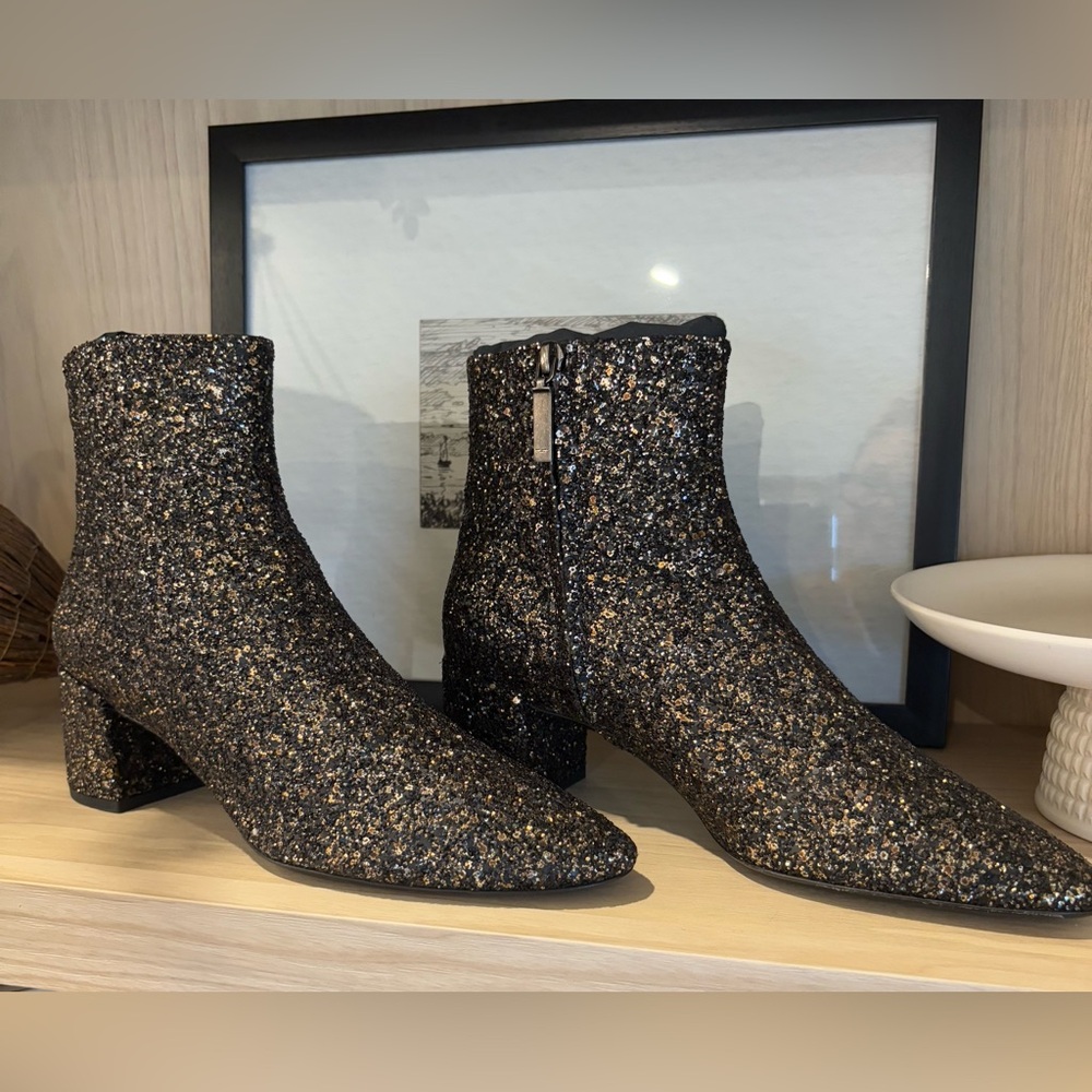 BNIB SAINT LAURENT “LOULOU” GLITTER ANKLE BOOTS size 9/39- retail $1295USD